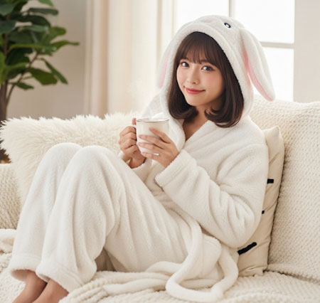 モコモコルームウェアを着たチャットレディ